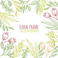 Floral frame with hand drawn flowers and plants