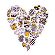 Cute naive heart cups background Kids style drawing