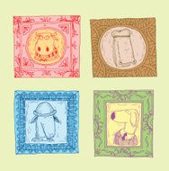 Set picture frames with animals portrait hand drawn vector illustration N10