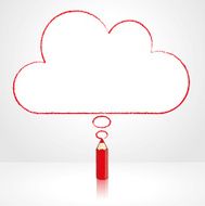 Red Pencil Drawing Flat Cloud Thought Balloon N2