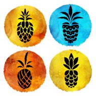 Watercolor fruits print set with pineapples