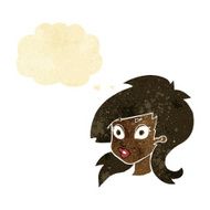 cartoon pretty surprised woman with thought bubble N11