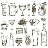 Set of vector Sketch Cocktails and Alcohol Drinks