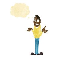 cartoon man shrugging shoulders with thought bubble N42