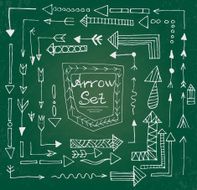 Hand drawn arrow icons set on green chalk board N3