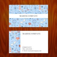 Business Card with Marine Sea Sketch Hand Drawn Background