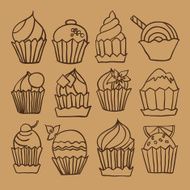 cupcakes vector hand drawn illustration