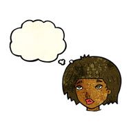 cartoon bored looking woman with thought bubble N10