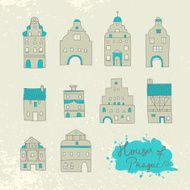 Set of old houses town sketch doodles isolated