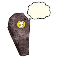 spooky cartoon coffin with thought bubble N18