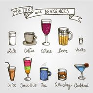 set of vector hand drawn drinks