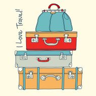I love travel Travel concept with vintage suitcases in vector