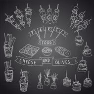 Vector collection of vintage party canapes and dips N6