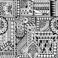 Seamless floral doodle black and white background pattern in vector