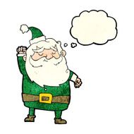 cartoon santa claus punching air with thought bubble N21