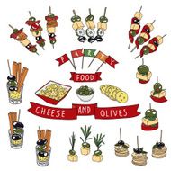 Vector collection of vintage party canapes and dips N7