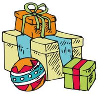 Boxes with gifts and ball