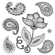 Henna Paisley Mehndi Doodles Abstract Floral Vector Illustration Design Element N3