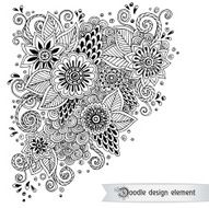 Floral retro doodle black and white pattern in vector