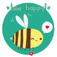 Vector cartoon flat bee happy postcard N2