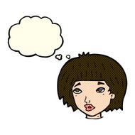 cartoon bored looking woman with thought bubble N11