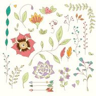 Hand drawn vintage flowers and floral elements for weddings Valentines N3