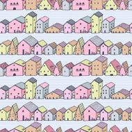 Cute naive house seamless vector pattern with stripes Kids style