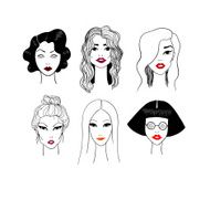 Women&#039;s faces with red lips