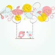 Cute greetings card with birds on a swing N15