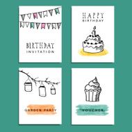Set of hand drawn birthday party cards vector invitations