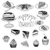 Vector hand drawn set with cakes and sweets N3