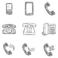 Vector Set of Sketch Telephone Icons