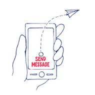 Send Message from Cell Phone in a Hand Vector Illustration