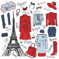 Paris Fashion Clothing set Tricolor doodle Sketch