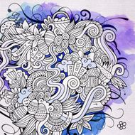 Easter doodles elements watercolor art background N2