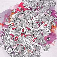 Easter doodles elements watercolor art background N3