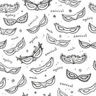 Seamless monochrome pattern with carnival masks Vector