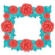 Rectangle floral retro frame with red roses and leaves