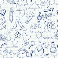 Seamless pattern with sketchy science symbols