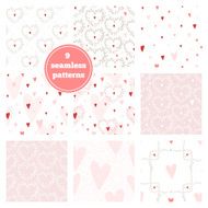 Vector set of nine pale pink geometric seamless patterns