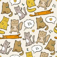 Cute funny seamless pattern with cats and speech bubbles