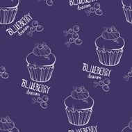 Seamless pattern with blueberry muffin N2