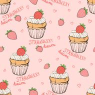 Seamless pattern with strawberry muffin N2