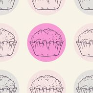 Stylized muffins seamless pattern with circle