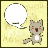 Kawaii card with cute cat on the grunge background N9