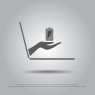 hand hold battery from the laptop vector icon