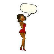 cartoon attractive woman in short dress with speech bubble N11