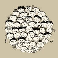 Crowd of funny peoples sketch for your design N2