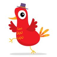 Red bird in hat cartoon style isolated on white