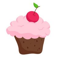 Chocolate cupcake with cherry isolated on white